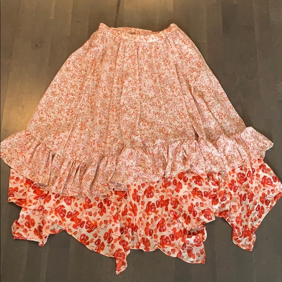 NWT Free People Zuma Drippy Red Ruffle Skirt - Picture 2 of 8